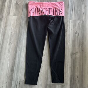 Victoria’s Secret Pink Love Pink Fold Over Black Yoga Pants Size Medium